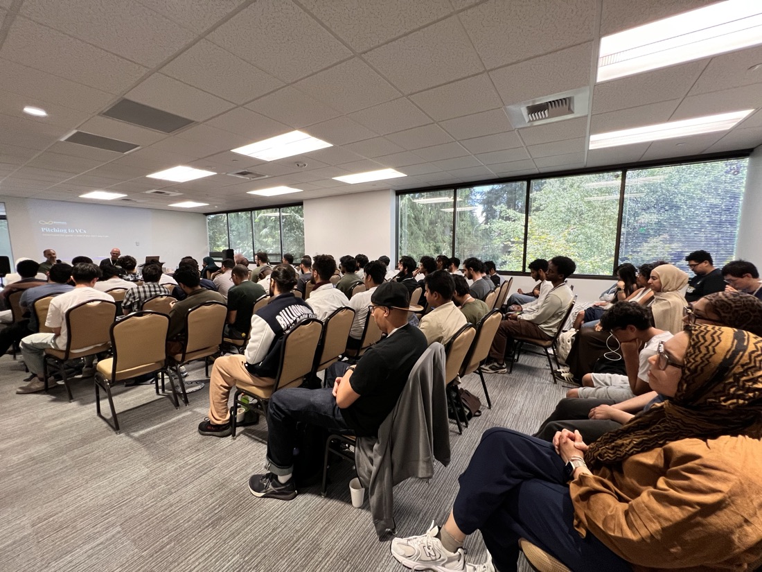 Builders in a packed “Pitching to VCs” workshop session.