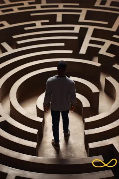 Entrepreneur deep in thought, breaking free from overthinking and emotional overwhelm to make clear decisions.